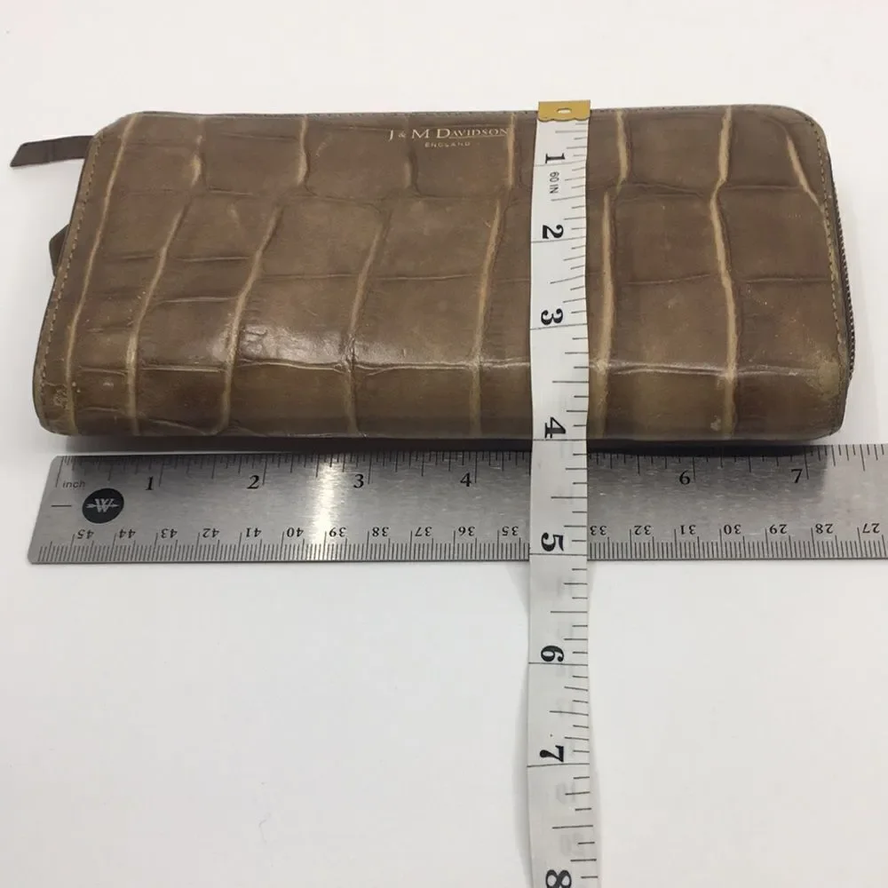 J & M Davidson Tan Leather Croc Embossed zip around zippy long wallet